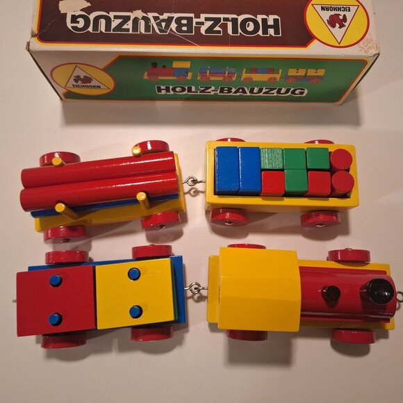 Complete Vintage Eichhorn Holz-Bauzug Wooden Train Set Age2+ Original Box Blocks - Picture 6 of 12